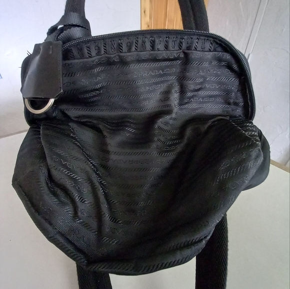 Prada Tessuto, Black Nylon Boston Satchel with Clochette and Combination Lock. - Picture 9 of 13